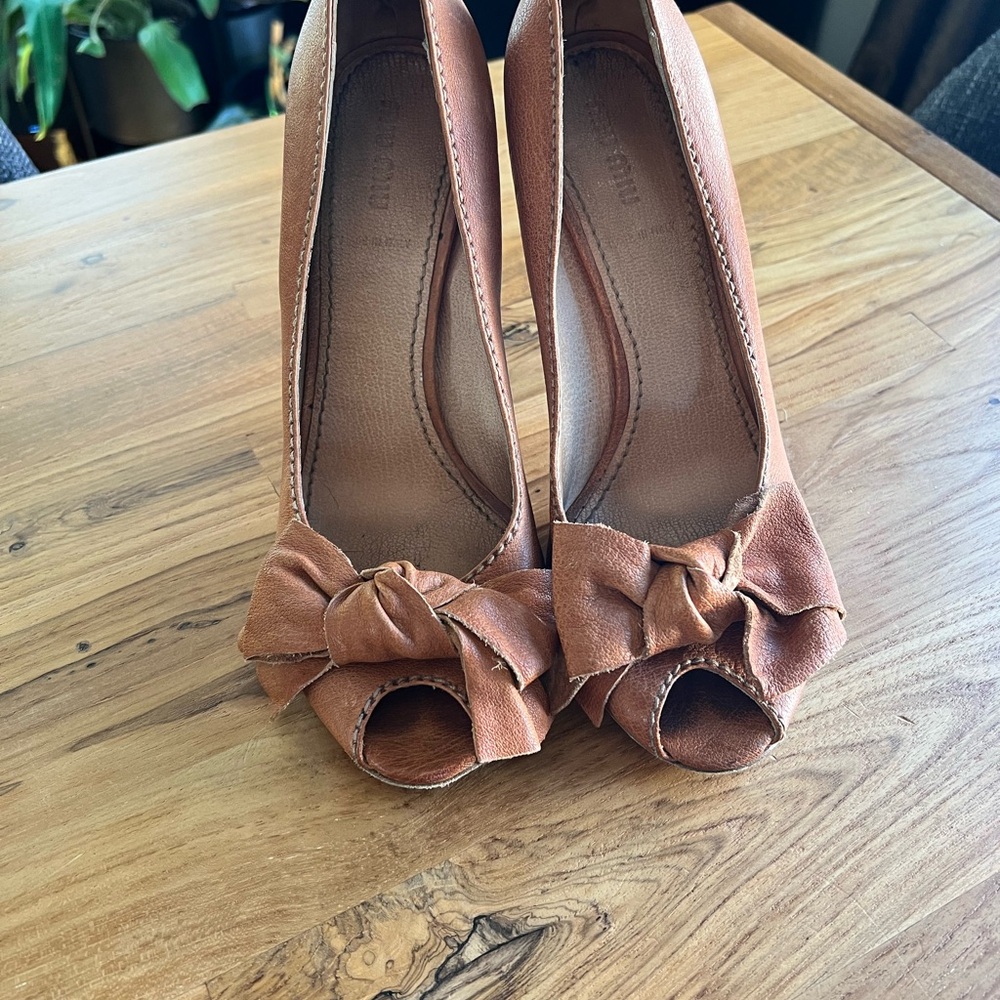 Miu Miu Brown Peep-Toe Heels with Bow